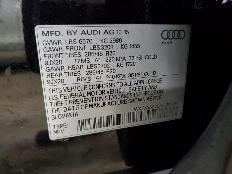Продаж на аукціоні авто 2017 Audi Q7, vin: WA1VAAF72HD001632, номер лоту: 47778136