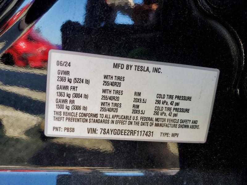 Aukcja sprzedaży 2024 Tesla Model Y, vin: 7SAYGDEE2RF117431, numer aukcji: 46406136