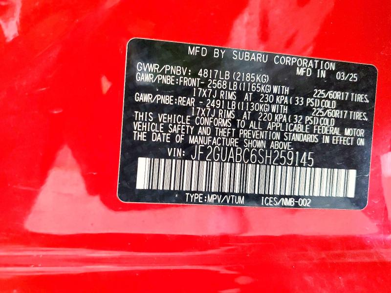 Aukcja sprzedaży 2025 Subaru Crosstrek, vin: JF2GUABC6SH259145, numer aukcji: 47531316
