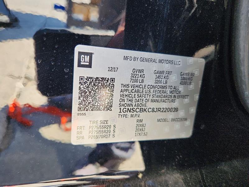 47792346 :رقم المزاد ، 1GNSCBKC8JR220039 vin ، 2018 Chevrolet Tahoe مزاد بيع