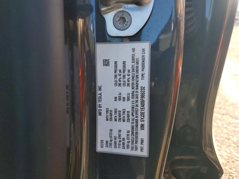 2025 Tesla Model 3 მანქანა იყიდება აუქციონზე, vin: 5YJ3E1EA8SF965232, აუქციონის ნომერი: 79126205