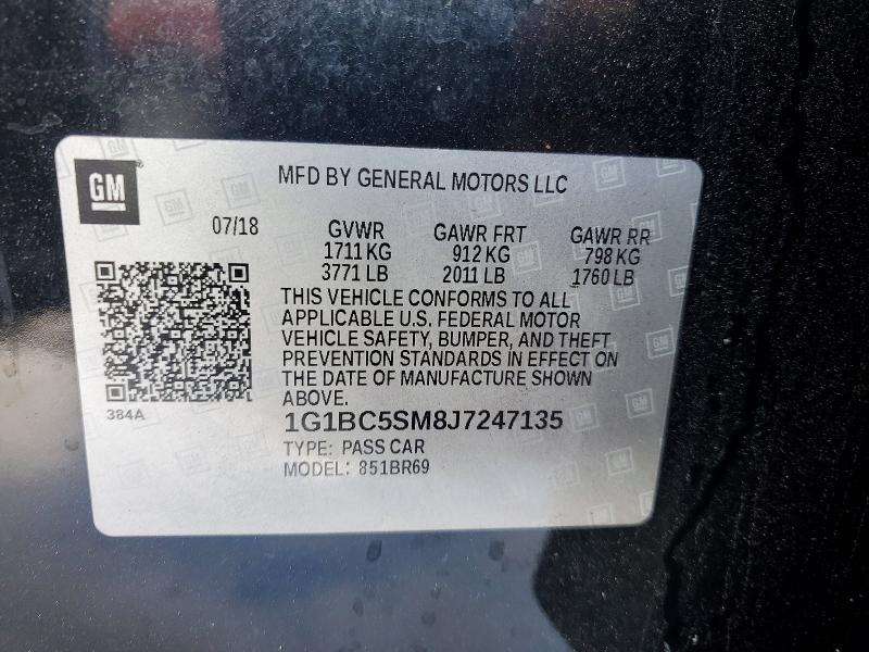 2018 Chevrolet Cruze მანქანა იყიდება აუქციონზე, vin: 1G1BC5SM8J7247135, აუქციონის ნომერი: 46829596
