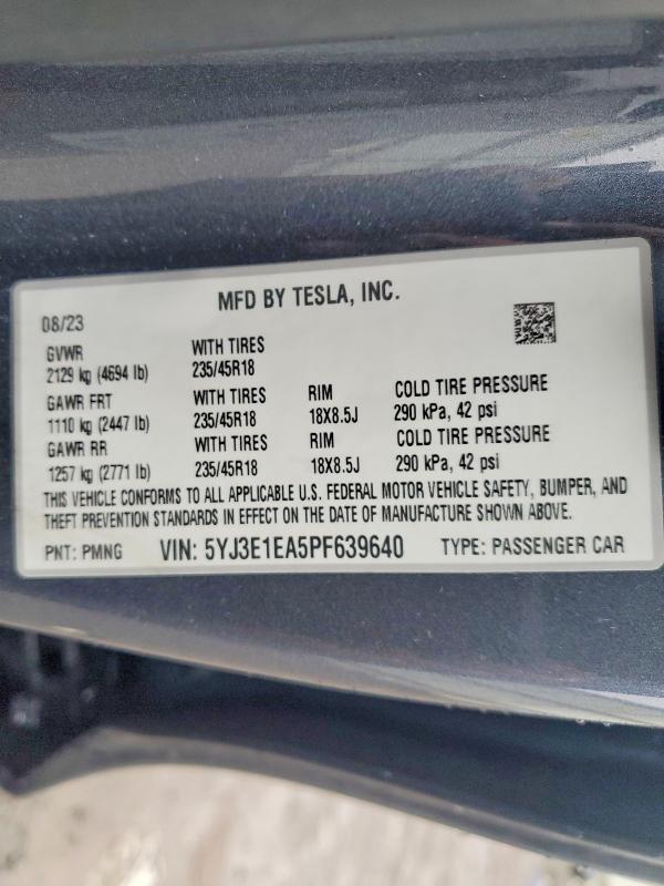 Продажа на аукционе авто 2023 Tesla Model 3, vin: 5YJ3E1EA5PF639640, номер лота: 79128465