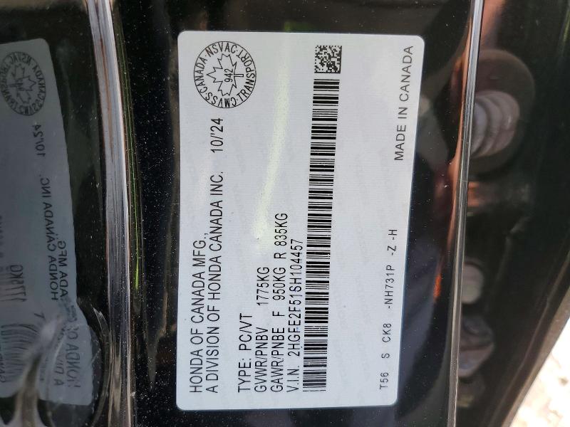 Aukcja sprzedaży 2025 Honda Civic, vin: 2HGFE2F51SH104457, numer aukcji: 79599695