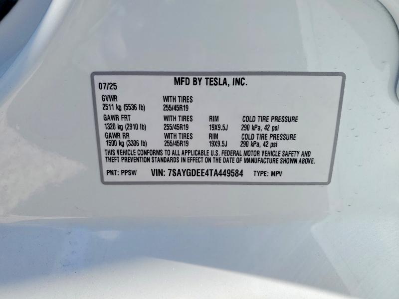 Aukcja sprzedaży 2026 Tesla Model Y, vin: 7SAYGDEE4TA449584, numer aukcji: 46942306