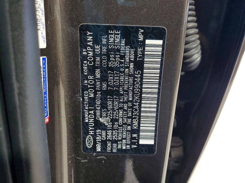 Aukcja sprzedaży 2019 Hyundai Tucson, vin: KM8J3CA42KU990445, numer aukcji: 47299456