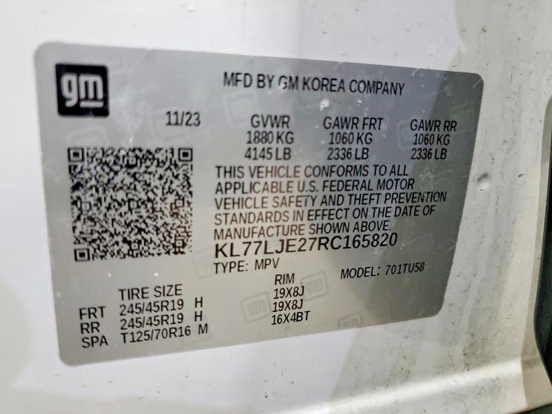 Aukcja sprzedaży 2024 Chevrolet Trax, vin: KL77LJE27RC165820, numer aukcji: 78861135