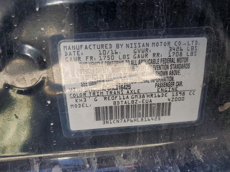 Aukcja sprzedaży 2017 Nissan Versa, vin: 3N1CN7AP6HL816425, numer aukcji: 46194256