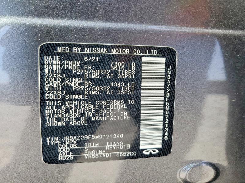 Aukcja sprzedaży 2021 Infiniti Qx80, vin: JN8AZ2BF5M9721346, numer aukcji: 47950806