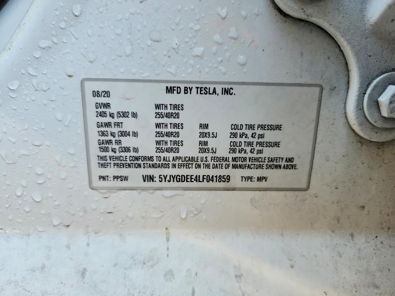 2020 Tesla Model Y მანქანა იყიდება აუქციონზე, vin: 5YJYGDEE4LF041859, აუქციონის ნომერი: 46742846