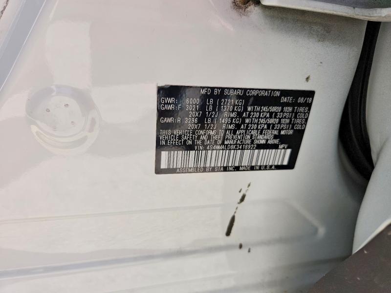 2019 Subaru Ascent მანქანა იყიდება აუქციონზე, vin: 4S4WMALD8K3418922, აუქციონის ნომერი: 47180306