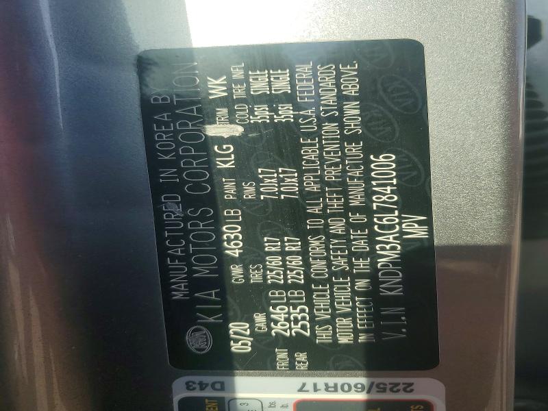 47644496 :رقم المزاد ، KNDPM3AC6L7841006 vin ، 2020 Kia Sportage مزاد بيع