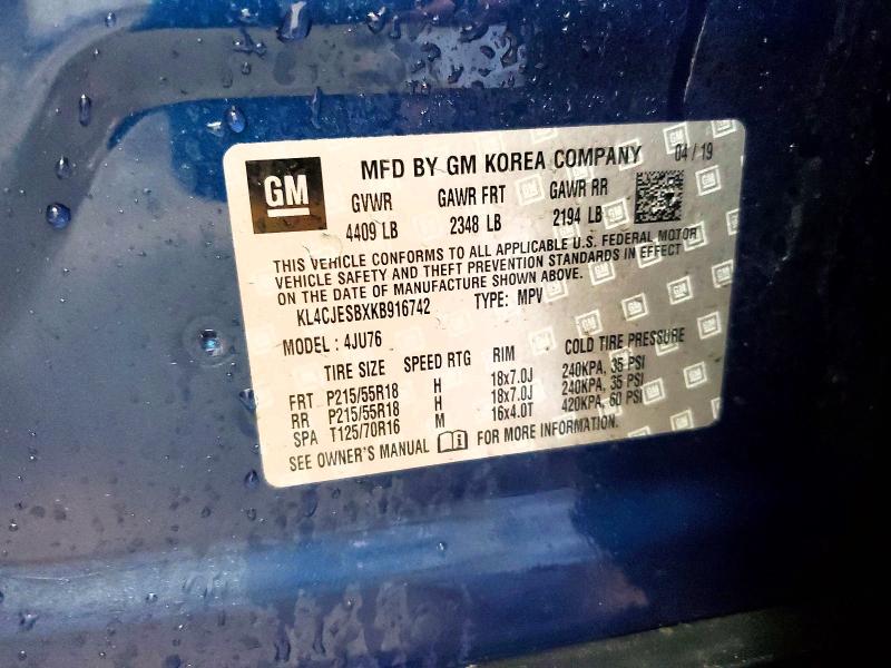 46056106 :رقم المزاد ، KL4CJESBXKB916742 vin ، 2019 Buick Encore مزاد بيع