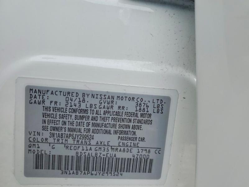 Продаж на аукціоні авто 2018 Nissan Sentra, vin: 3N1AB7AP6JY299524, номер лоту: 79783705