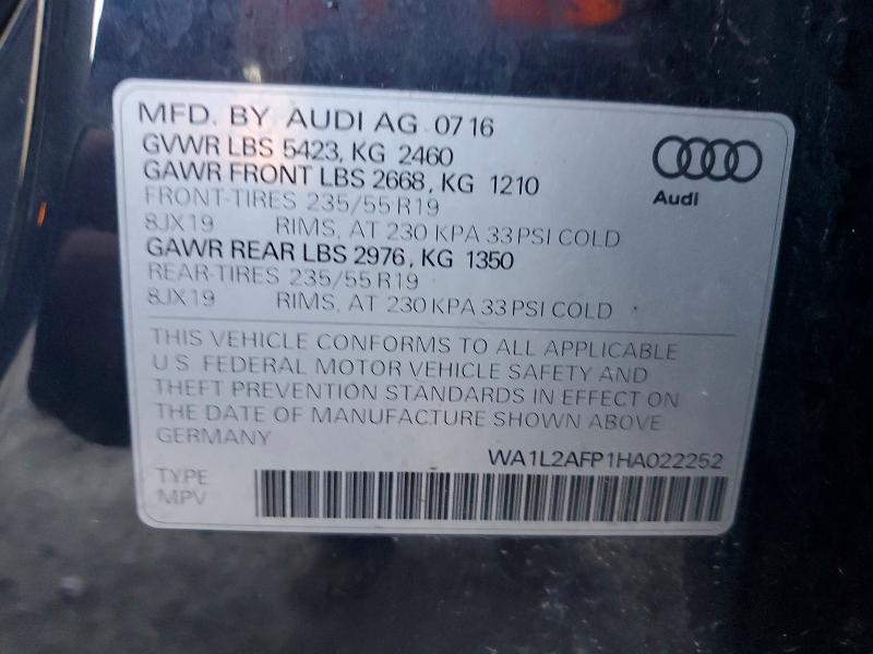 Aukcja sprzedaży 2017 Audi Q5, vin: WA1L2AFP1HA022252, numer aukcji: 41708846