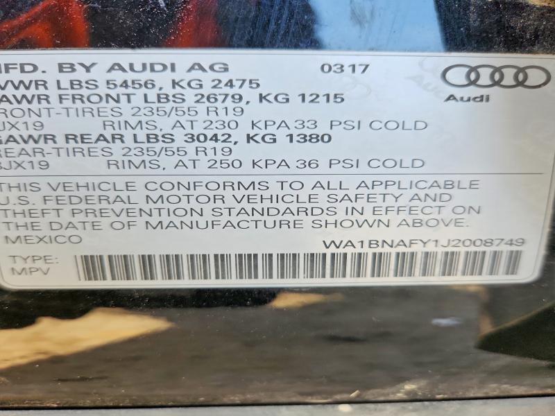 Продаж на аукціоні авто 2018 Audi Q5, vin: WA1BNAFY1J2008749, номер лоту: 48303676
