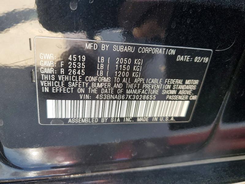 2019 Subaru Legacy მანქანა იყიდება აუქციონზე, vin: 4S3BNAB67K3028655, აუქციონის ნომერი: 47456996