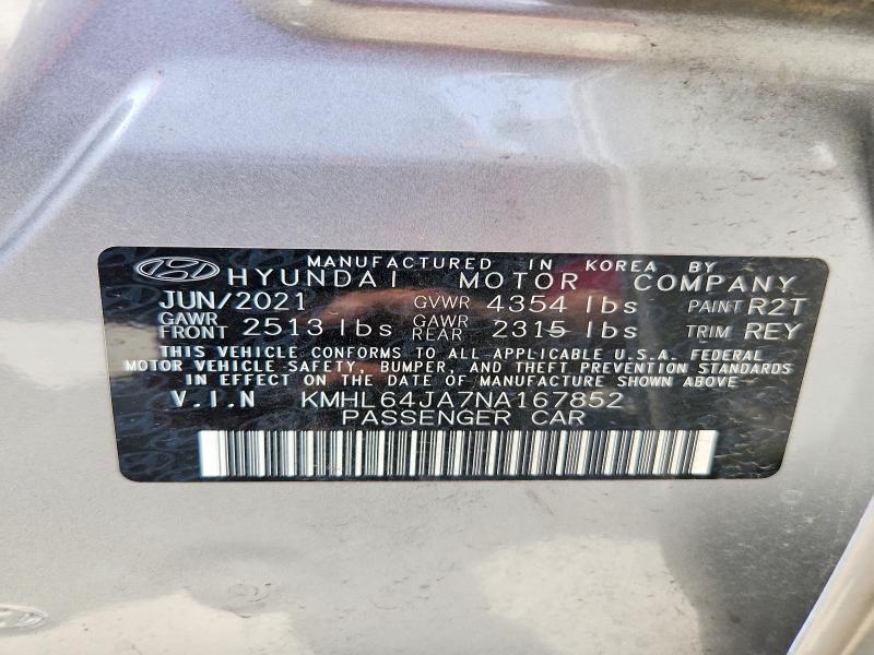 Продажа на аукционе авто 2022 Hyundai Sonata, vin: KMHL64JA7NA167852, номер лота: 45699666