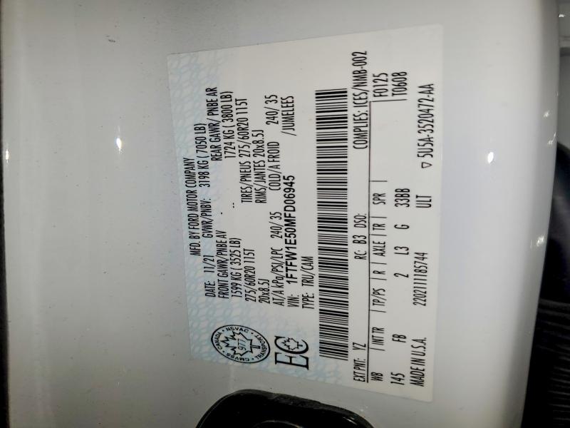 78320585 :رقم المزاد ، 1FTFW1E50MFD06945 vin ، 2021 Ford F150 مزاد بيع