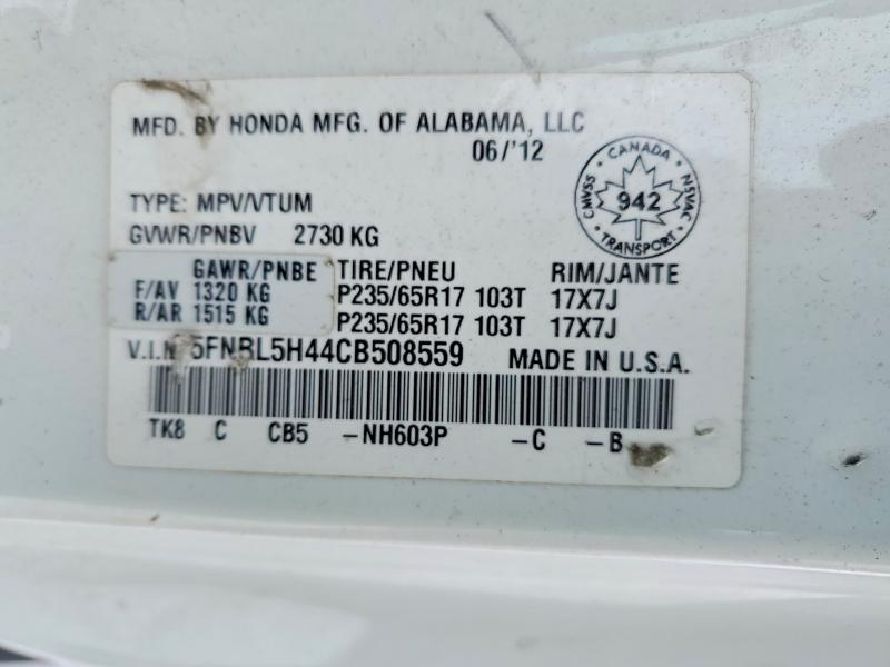 Aukcja sprzedaży 2012 Honda Odyssey, vin: 5FNRL5H44CB508559, numer aukcji: 46472126