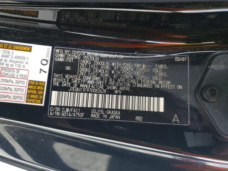 47403986 :رقم المزاد ، JTEBU11F970082628 vin ، 2007 Toyota Fj Cruiser مزاد بيع
