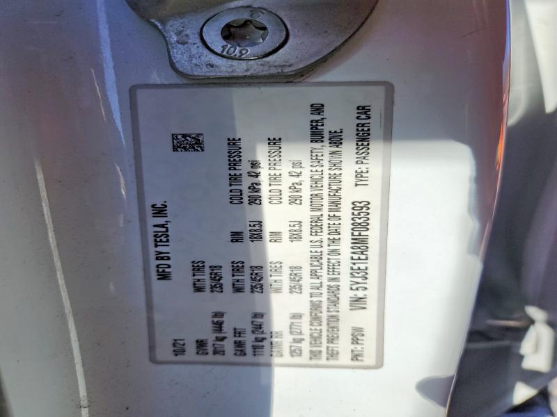 Продажа на аукционе авто 2021 Tesla Model 3, vin: 5YJ3E1EA8MF083593, номер лота: 46452696