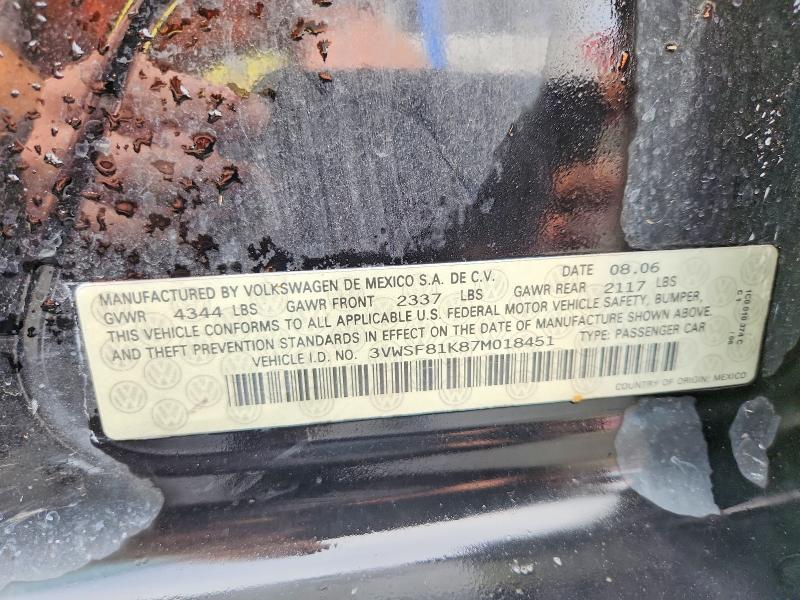 48157556 :رقم المزاد ، 3VWSF81K87M018451 vin ، 2007 Volkswagen Jetta مزاد بيع