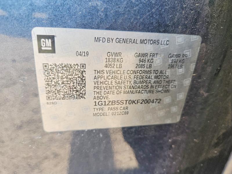 48244696 :رقم المزاد ، 1G1ZB5ST0KF200472 vin ، 2019 Chevrolet Malibu مزاد بيع