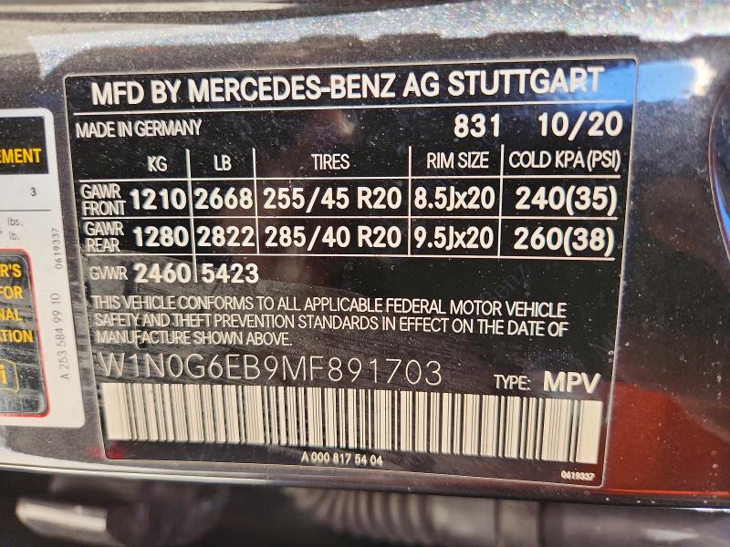 Auction sale of the 2021 Mercedes-benz Glc, vin: W1N0G6EB9MF891703, lot number: 79709585