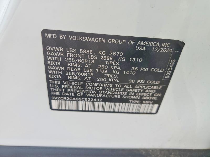 Aukcja sprzedaży 2025 Volkswagen Atlas, vin: 1V2CR2CA3SC522432, numer aukcji: 78807825