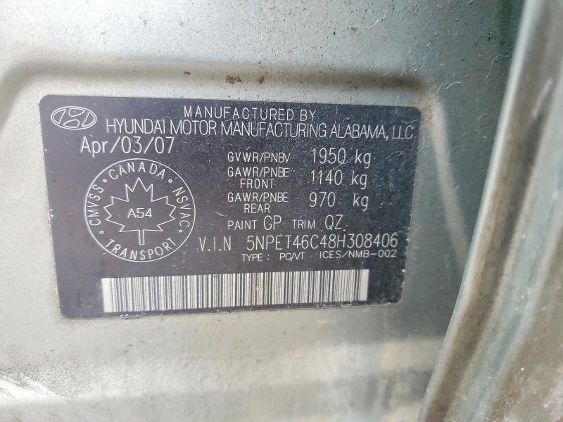 41797596 :رقم المزاد ، 5NPET46C48H308406 vin ، 2008 Hyundai Sonata مزاد بيع