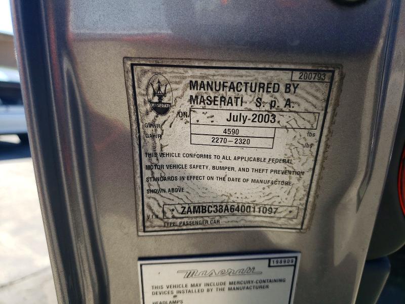 46519436 :رقم المزاد ، ZAMBC38A640011097 vin ، 2004 Maserati Coupe مزاد بيع