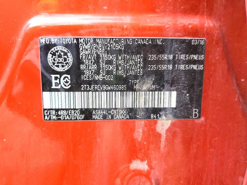 79885515 :رقم المزاد ، 2T3JFREV9GW460985 vin ، 2016 Toyota Rav4 مزاد بيع