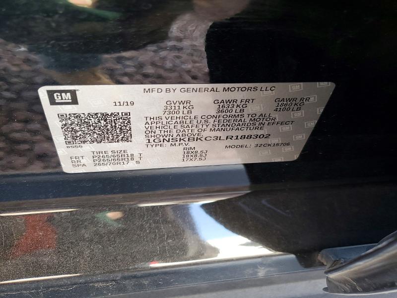 Aukcja sprzedaży 2020 Chevrolet Tahoe, vin: 1GNSKBKC3LR188302, numer aukcji: 79822175