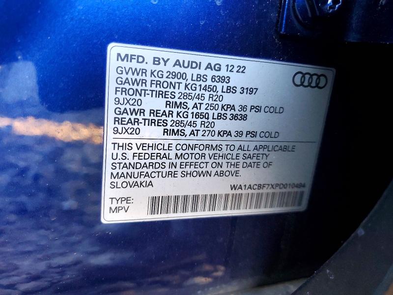 2023 Audi Q7 მანქანა იყიდება აუქციონზე, vin: WA1ACBF7XPD010494, აუქციონის ნომერი: 41582136