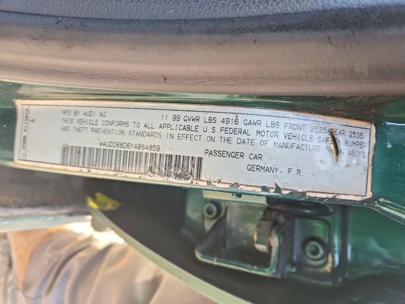 2000 Audi S4 მანქანა იყიდება აუქციონზე, vin: WAUDD68D6YA084859, აუქციონის ნომერი: 41766416