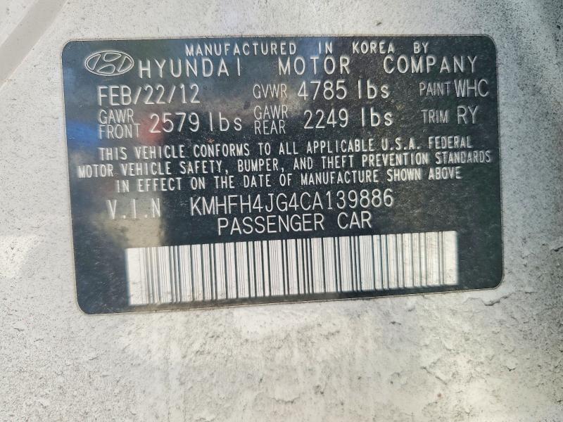 Продажа на аукционе авто 2012 Hyundai Azera, vin: KMHFH4JG4CA139886, номер лота: 79748575