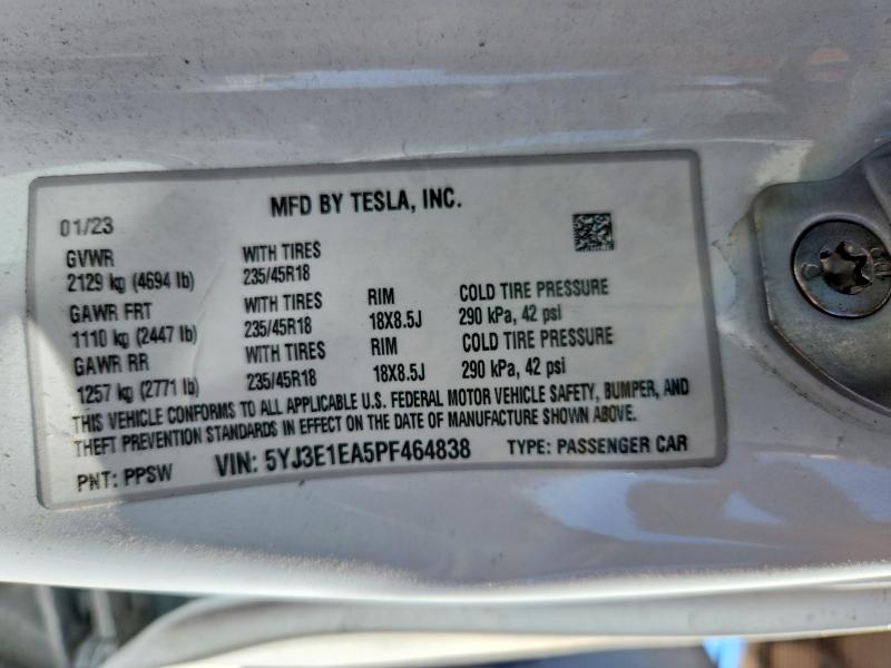 Продажа на аукционе авто 2023 Tesla Model 3, vin: 5YJ3E1EA5PF464838, номер лота: 46050616