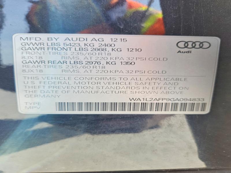 46214216 :رقم المزاد ، WA1L2AFP9GA094833 vin ، 2016 Audi Q5 مزاد بيع