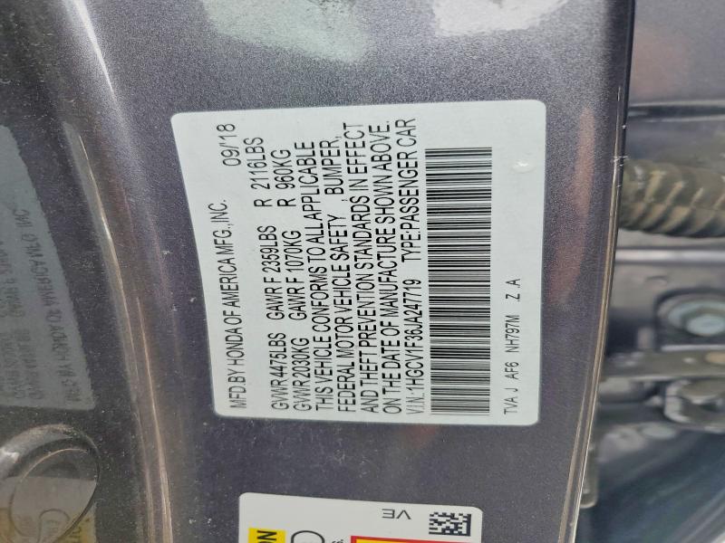 2018 Honda Accord მანქანა იყიდება აუქციონზე, vin: 1HGCV1F36JA247719, აუქციონის ნომერი: 46225126