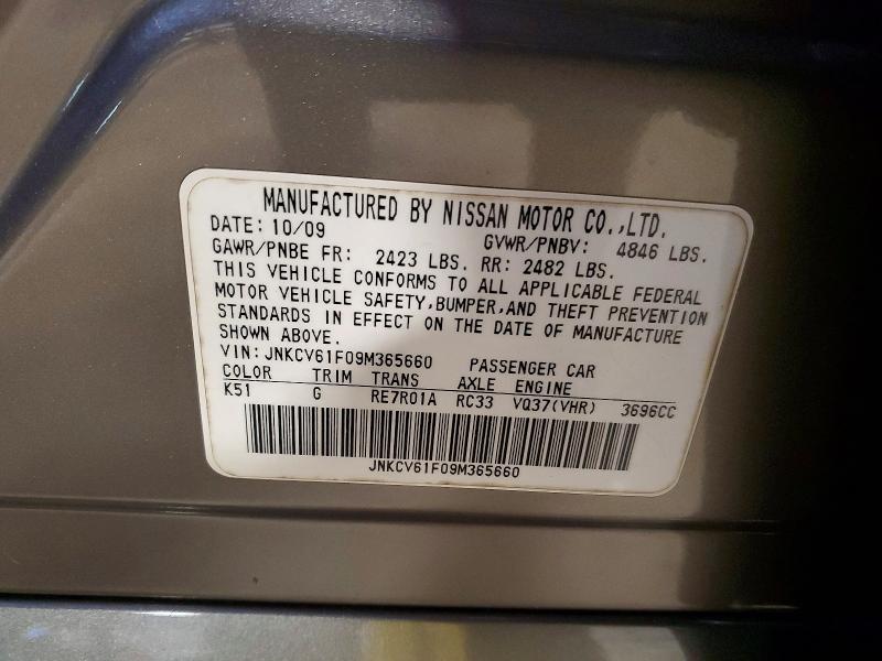 2009 Infiniti G37 Sedan მანქანა იყიდება აუქციონზე, vin: JNKCV61F09M365660, აუქციონის ნომერი: 46306586