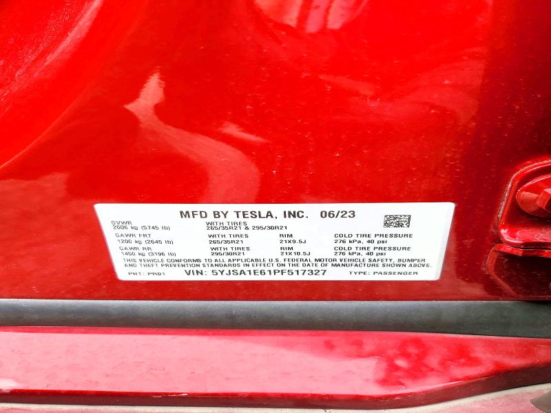 Aukcja sprzedaży 2023 Tesla Model S, vin: 5YJSA1E61PF517327, numer aukcji: 47933876