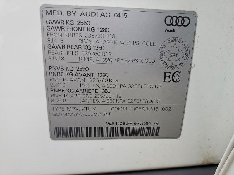 Auction sale of the 2015 Audi Sq5, vin: WA1CGCFP3FA138479, lot number: 79795365