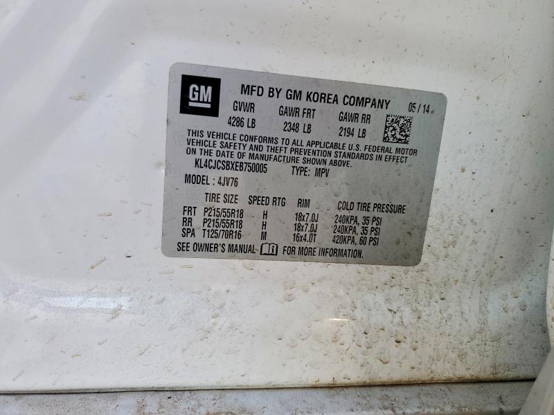 46653656 :رقم المزاد ، KL4CJCSBXEB750005 vin ، 2014 Buick Encore مزاد بيع