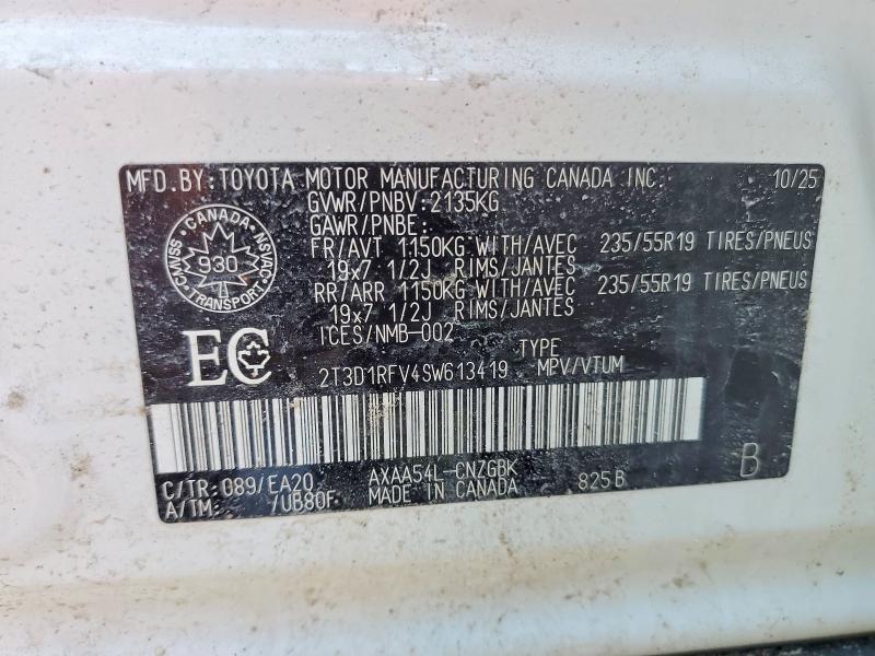 Aukcja sprzedaży 2025 Toyota Rav4, vin: 2T3D1RFV4SW613419, numer aukcji: 78789155