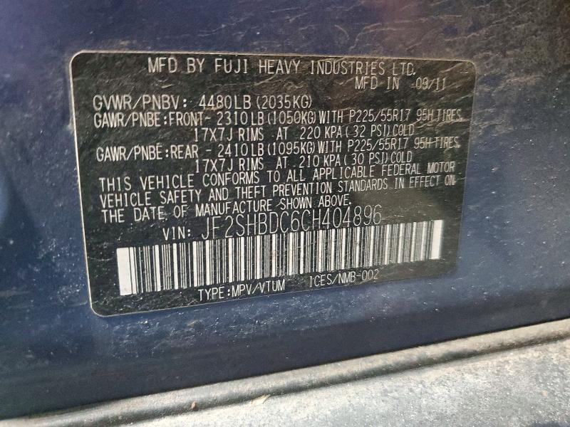 41904506 :رقم المزاد ، JF2SHBDC6CH404896 vin ، 2012 Subaru Forester مزاد بيع