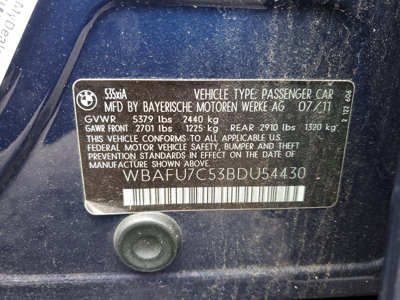 Продажа на аукционе авто 2011 Bmw 535, vin: WBAFU7C53BDU54430, номер лота: 47844476