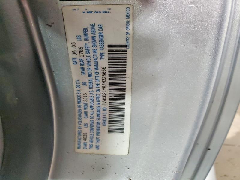 47244086 :رقم المزاد ، 3VWCD21Y83M325656 vin ، 2003 Volkswagen New Beetle مزاد بيع