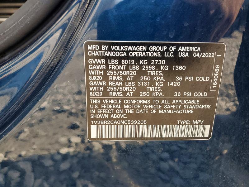 Продажа на аукционе авто 2022 Volkswagen Atlas, vin: 1V2BR2CA0NC539205, номер лота: 41868396