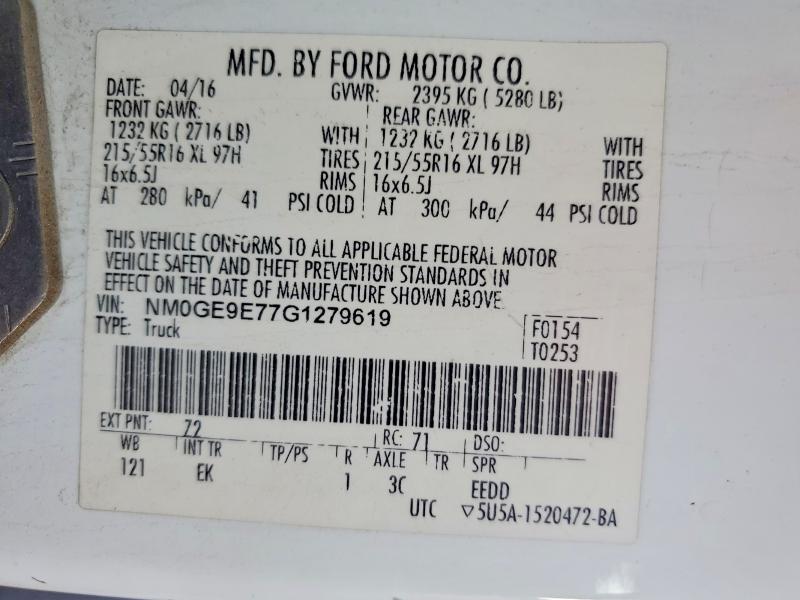2016 Ford Transit Connect მანქანა იყიდება აუქციონზე, vin: NM0GE9E77G1279619, აუქციონის ნომერი: 46049646